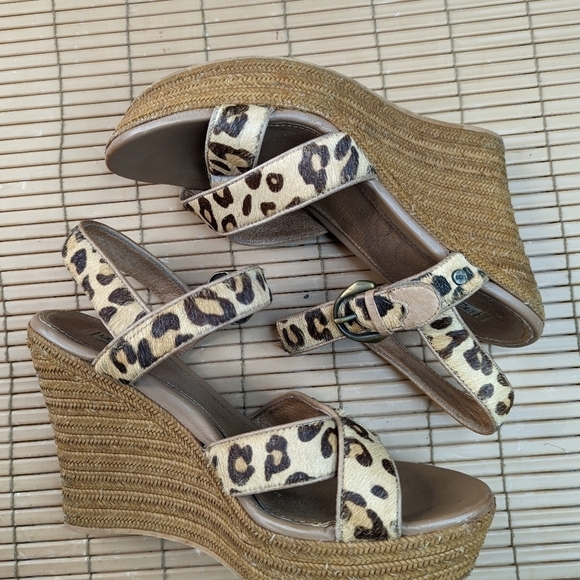 Ugg Jazmine Calf Hair Leopard Tooled Jute Platform sandals women sz 8. 317pmTh - Picture 5 of 10